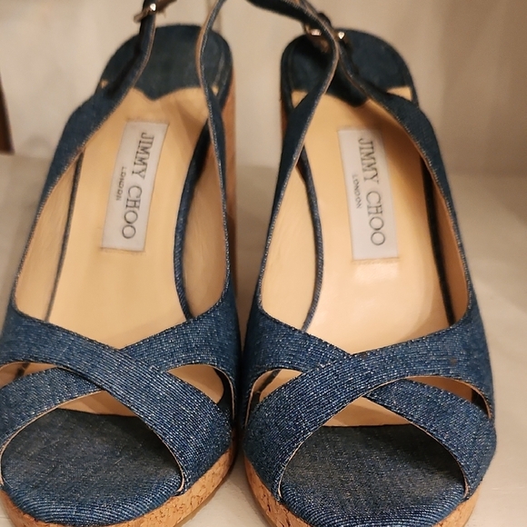 Jimmy Choo Blue Denim Wedge Sandals